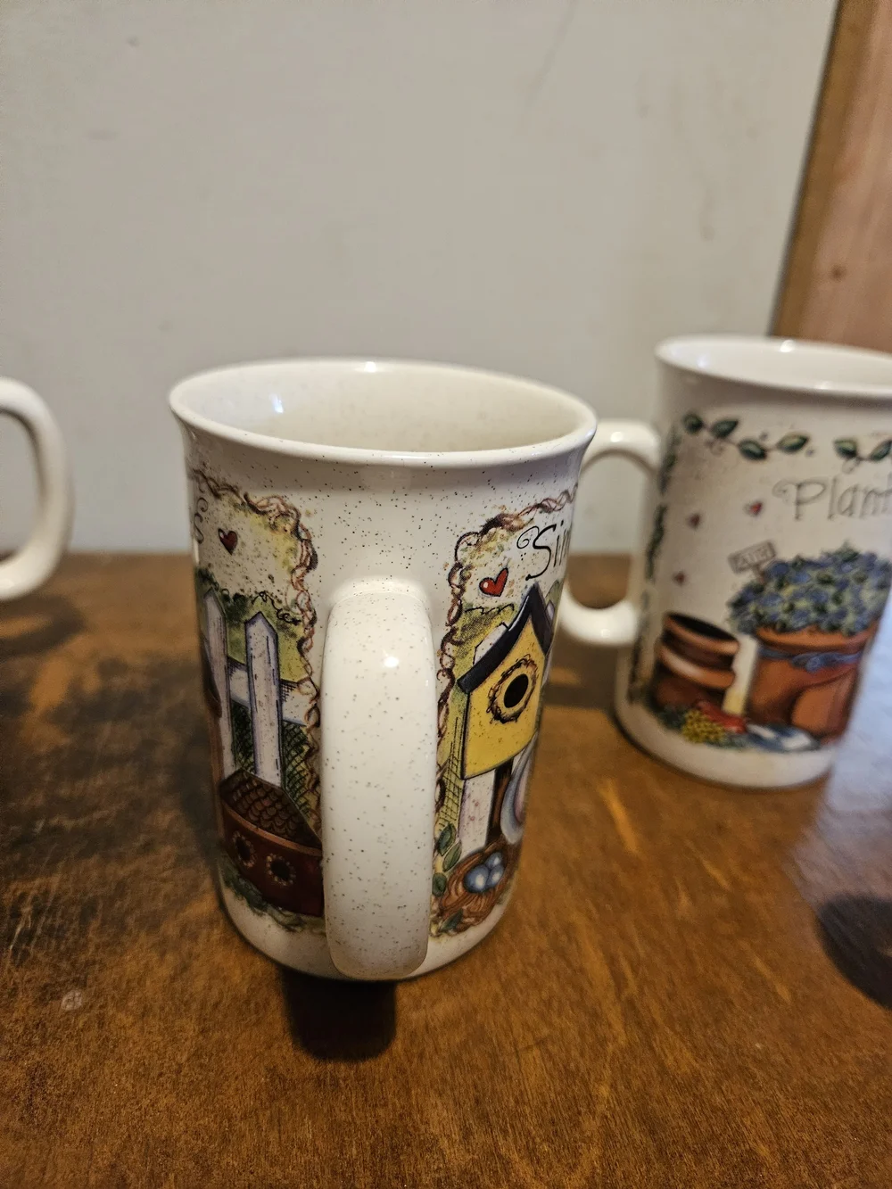 VTG Joy Marie Heimsoth Garden Pleasures Mug Set 4 Papel Giftware Cottage Garden